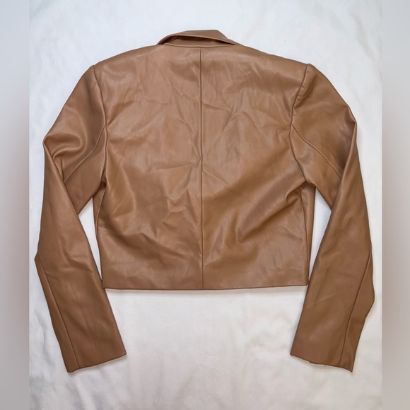 Catherine Malandrino NWT Size S Tan Faux Leather Cropped Moto Jacket - Picture 9 of 9